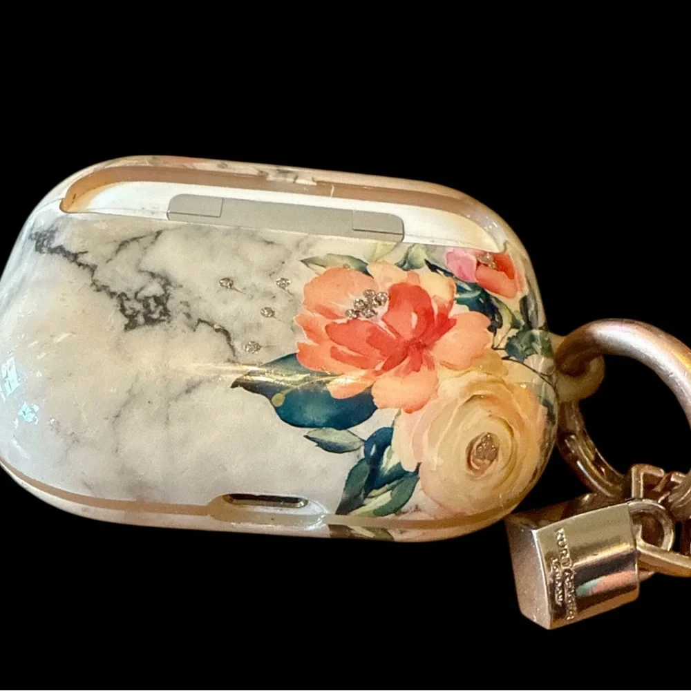 Kurt Geiger Sterling Silver Pendant w Floral Marble AirPods Case